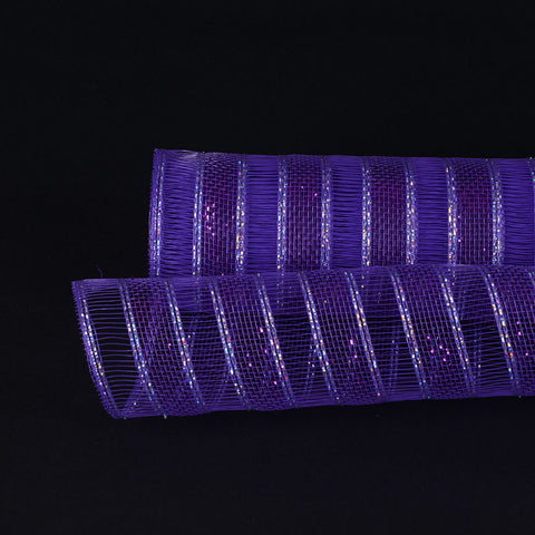 Purple - Deco Mesh Eyelash Metallic Stripes (10 Inch x 10 Yards) FuzzyFabric - Wholesale Ribbons, Tulle Fabric, Wreath Deco Mesh Supplies