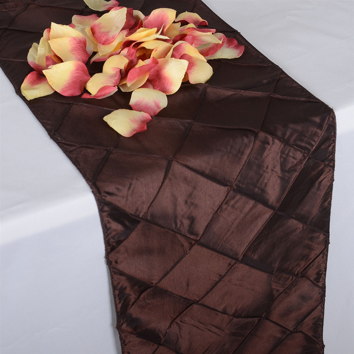 Chocolate Brown - 12 x 108 inch Pintuck Satin Table Runners