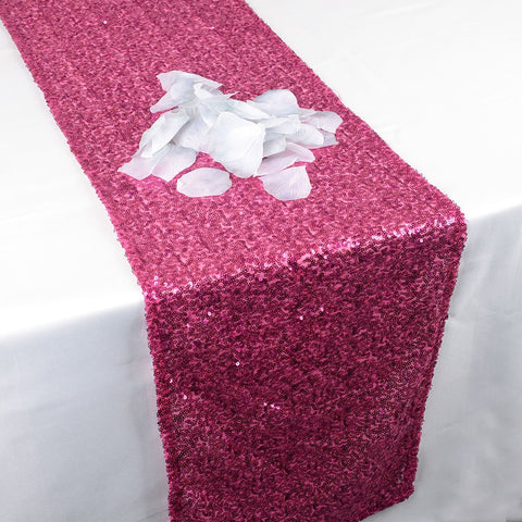Fuchsia - 12 x 108 Inch Duchess Sequin Table Runners FuzzyFabric - Wholesale Ribbons, Tulle Fabric, Wreath Deco Mesh Supplies
