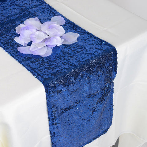 Royal Blue - 12 x 108 Inch Duchess Sequin Table Runners FuzzyFabric - Wholesale Ribbons, Tulle Fabric, Wreath Deco Mesh Supplies