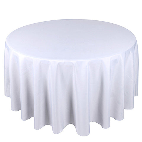 White - 132 Inch Polyester Round Tablecloths FuzzyFabric - Wholesale Ribbons, Tulle Fabric, Wreath Deco Mesh Supplies