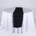 Black - 14 x 108 Inch Rosette Satin Table Runners FuzzyFabric - Wholesale Ribbons, Tulle Fabric, Wreath Deco Mesh Supplies