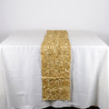 Champagne - 14 x 108 Inch Rosette Satin Table Runners FuzzyFabric - Wholesale Ribbons, Tulle Fabric, Wreath Deco Mesh Supplies
