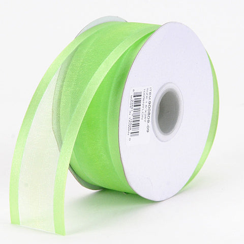 Apple Green - Organza Ribbon Two Striped Satin Edge - ( W: 5/8 Inch | L: 25 Yards ) FuzzyFabric - Wholesale Ribbons, Tulle Fabric, Wreath Deco Mesh Supplies