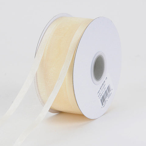 Ivory - Organza Ribbon Two Striped Satin Edge - ( W: 1-1/2 Inch | L: 25 Yards ) FuzzyFabric - Wholesale Ribbons, Tulle Fabric, Wreath Deco Mesh Supplies
