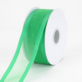 Emerald - Organza Ribbon Two Striped Satin Edge - ( W: 1-1/2 Inch | L: 25 Yards ) FuzzyFabric - Wholesale Ribbons, Tulle Fabric, Wreath Deco Mesh Supplies