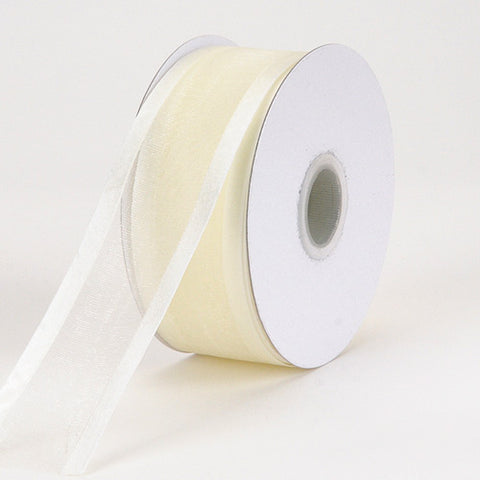 Eggshell - Organza Ribbon Two Striped Satin Edge - ( W: 1-1/2 Inch | L: 25 Yards ) FuzzyFabric - Wholesale Ribbons, Tulle Fabric, Wreath Deco Mesh Supplies