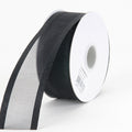 Black - Organza Ribbon Two Striped Satin Edge - ( W: 7/8 Inch | L: 25 Yards ) FuzzyFabric - Wholesale Ribbons, Tulle Fabric, Wreath Deco Mesh Supplies