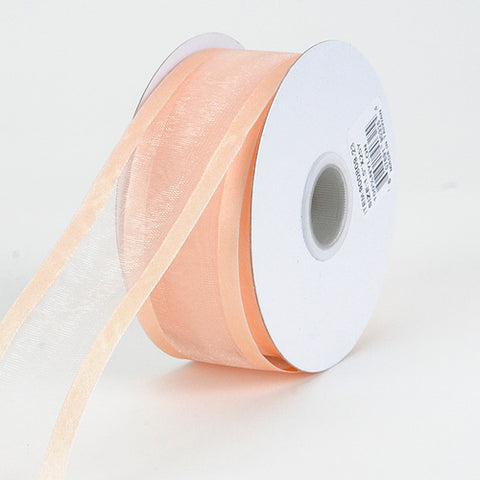 Peach - Organza Ribbon Two Striped Satin Edge - ( W: 1-1/2 Inch | L: 25 Yards ) FuzzyFabric - Wholesale Ribbons, Tulle Fabric, Wreath Deco Mesh Supplies