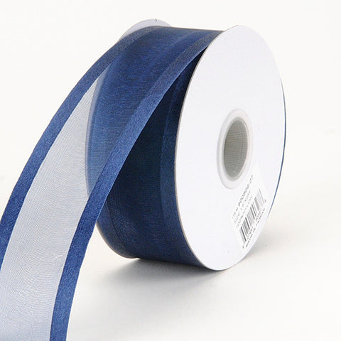 Navy Blue - Organza Ribbon Two Striped Satin Edge - ( W: 1-1/2 Inch | L: 25 Yards ) FuzzyFabric - Wholesale Ribbons, Tulle Fabric, Wreath Deco Mesh Supplies
