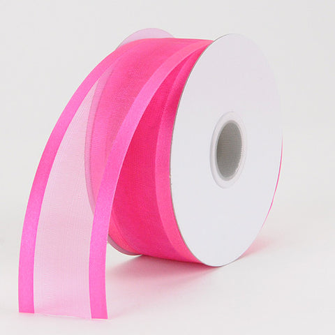 Fuchsia - Organza Ribbon Two Striped Satin Edge - ( W: 1-1/2 Inch | L: 25 Yards ) FuzzyFabric - Wholesale Ribbons, Tulle Fabric, Wreath Deco Mesh Supplies