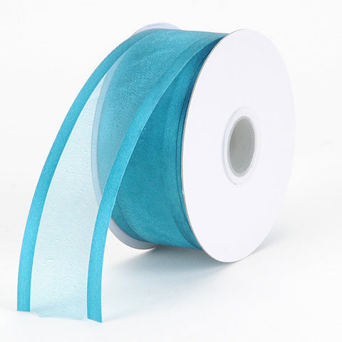 Teal - Organza Ribbon Two Striped Satin Edge - ( W: 3/8 Inch | L: 25 Yards ) FuzzyFabric - Wholesale Ribbons, Tulle Fabric, Wreath Deco Mesh Supplies
