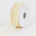 Ivory with Gold Edge - Organza Ribbon Two Striped Satin Edge - ( W: 7/8 Inch | L: 25 Yards ) FuzzyFabric - Wholesale Ribbons, Tulle Fabric, Wreath Deco Mesh Supplies
