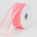 Coral - Organza Ribbon Two Striped Satin Edge - ( W: 1-1/2 Inch | L: 25 Yards ) FuzzyFabric - Wholesale Ribbons, Tulle Fabric, Wreath Deco Mesh Supplies