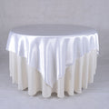 White - 72 x 72 Inch Satin Square Table Overlays FuzzyFabric - Wholesale Ribbons, Tulle Fabric, Wreath Deco Mesh Supplies