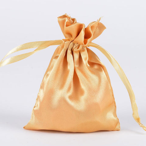 Gold - Satin Bags - ( 3x4 Inch - 10 Bags ) FuzzyFabric - Wholesale Ribbons, Tulle Fabric, Wreath Deco Mesh Supplies