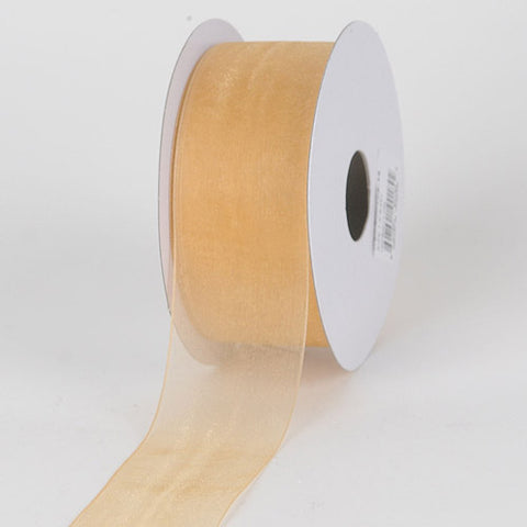 Gold - Sheer Organza Ribbon - ( W: 1-1/2 Inch | L: 25 Yards ) FuzzyFabric - Wholesale Ribbons, Tulle Fabric, Wreath Deco Mesh Supplies
