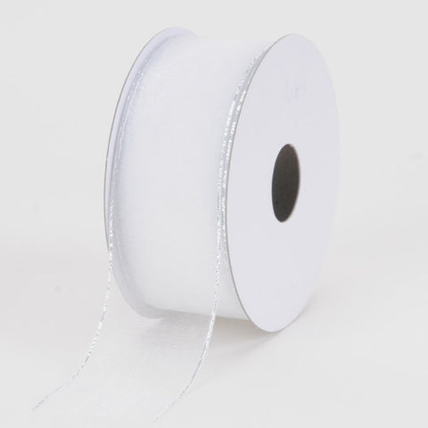 White with Silver Edge - Sheer Organza Ribbon - ( W: 3/8 Inch | L: 25 Yards ) FuzzyFabric - Wholesale Ribbons, Tulle Fabric, Wreath Deco Mesh Supplies