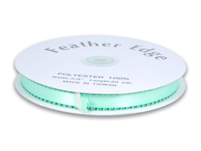 Mint - Satin Ribbon Feather Edge - ( W: 3/8 Inch | L: 50 Yards ) FuzzyFabric - Wholesale Ribbons, Tulle Fabric, Wreath Deco Mesh Supplies