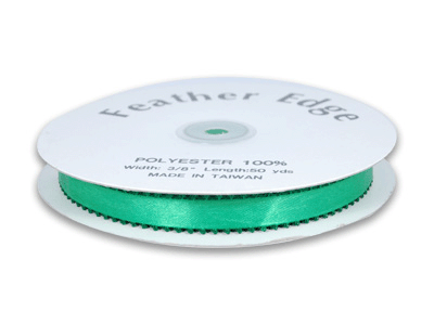 Emerald - Satin Ribbon Feather Edge - ( W: 3/16 Inch | L: 50 Yards ) FuzzyFabric - Wholesale Ribbons, Tulle Fabric, Wreath Deco Mesh Supplies