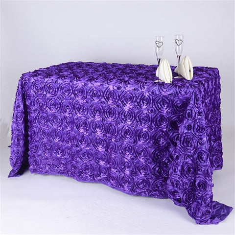 Purple - 90 x 132 Inch Rosette Rectangle Tablecloths FuzzyFabric - Wholesale Ribbons, Tulle Fabric, Wreath Deco Mesh Supplies