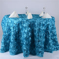 Turquoise - 120 inch Rosette Satin Round Tablecloths FuzzyFabric - Wholesale Ribbons, Tulle Fabric, Wreath Deco Mesh Supplies
