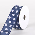 Satin Polka Dot Ribbon Wired Navy Blue with White Dots ( W: 2-1/2 inch | L: 10 Yards ) FuzzyFabric - Wholesale Ribbons, Tulle Fabric, Wreath Deco Mesh Supplies