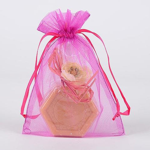 Fuchsia  - Organza Bags - ( 4 x 5 Inch - 10 Bags ) FuzzyFabric - Wholesale Ribbons, Tulle Fabric, Wreath Deco Mesh Supplies
