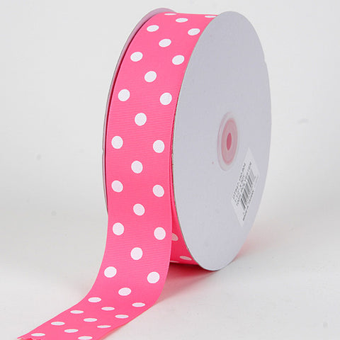 Hot Pink with White Dots Grosgrain Ribbon Polka Dot - ( W: 1-1/2 Inch | L: 50 Yards ) FuzzyFabric - Wholesale Ribbons, Tulle Fabric, Wreath Deco Mesh Supplies