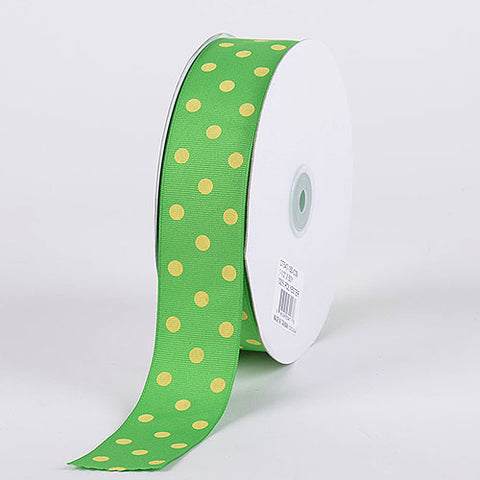 Apple with Canary Dots Grosgrain Ribbon Polka Dot - ( W: 3/8 Inch | L: 50 Yards ) FuzzyFabric - Wholesale Ribbons, Tulle Fabric, Wreath Deco Mesh Supplies