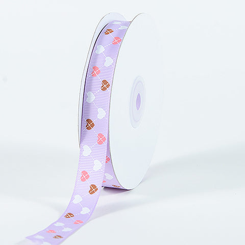 Lavender - Grosgrain Ribbon Plaid Sweetheart Print - ( W: 3/8 Inch | L: 25 Yards ) FuzzyFabric - Wholesale Ribbons, Tulle Fabric, Wreath Deco Mesh Supplies