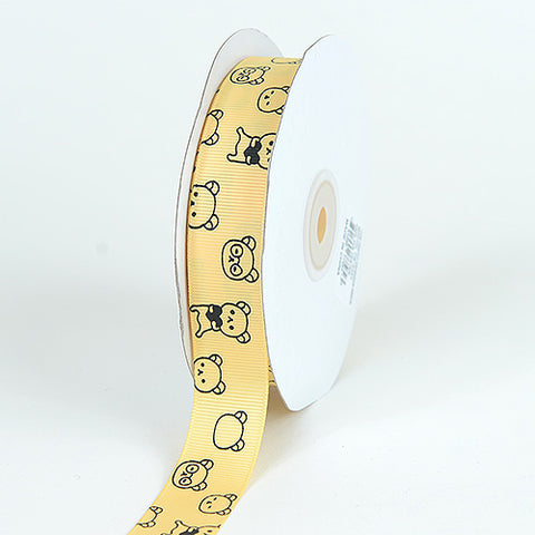 Yellow - Grosgrain Ribbon Bear Print - ( W: 7/8 Inch | L: 25 Yards ) FuzzyFabric - Wholesale Ribbons, Tulle Fabric, Wreath Deco Mesh Supplies