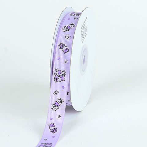 Lavender - Grosgrain Ribbon MooMoo Cow Print - ( W: 5/8 Inch | L: 25 Yards ) FuzzyFabric - Wholesale Ribbons, Tulle Fabric, Wreath Deco Mesh Supplies