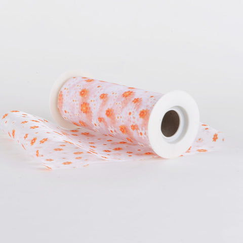 White with Orange - Organza Flower Roll ( 6 Inch | 10 Yards ) FuzzyFabric - Wholesale Ribbons, Tulle Fabric, Wreath Deco Mesh Supplies
