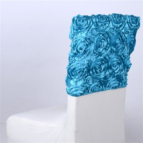 Turquoise - 16 x 14 Inch Rosette Satin Chair Top Covers FuzzyFabric - Wholesale Ribbons, Tulle Fabric, Wreath Deco Mesh Supplies