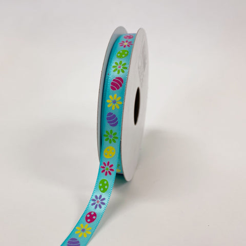 Aqua Satin Easter Icons Ribbon - ( 3/8 Inch x 10 Yards ) FuzzyFabric - Wholesale Ribbons, Tulle Fabric, Wreath Deco Mesh Supplies