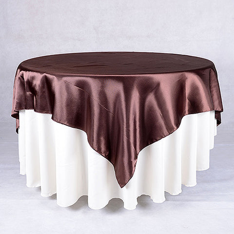 Chocolate - 72 x 72 Inch Satin Square Table Overlays FuzzyFabric - Wholesale Ribbons, Tulle Fabric, Wreath Deco Mesh Supplies