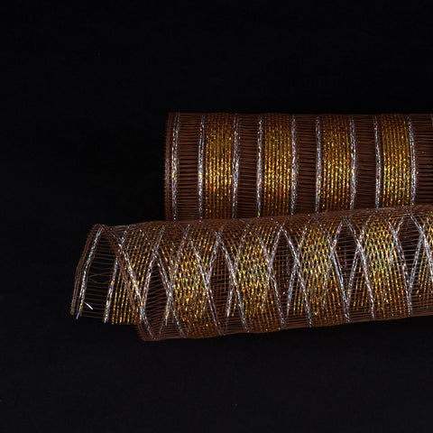 Chocolate Brown - Deco Mesh Eyelash Metallic Stripes (10 Inch x 10 Yards) FuzzyFabric - Wholesale Ribbons, Tulle Fabric, Wreath Deco Mesh Supplies