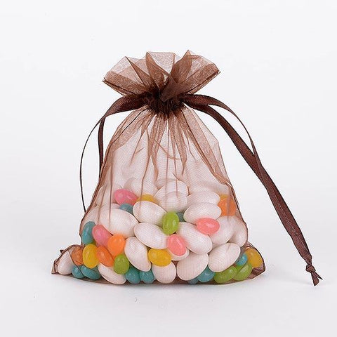 Chocolate Brown  - Organza Bags - ( 4 x 5 Inch - 10 Bags ) FuzzyFabric - Wholesale Ribbons, Tulle Fabric, Wreath Deco Mesh Supplies