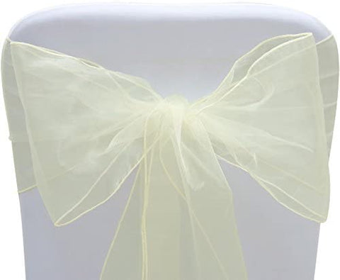 Ivory - 8 x 108 inch Glitter Organza Chair Sash ( 10 Piece ) FuzzyFabric - Wholesale Ribbons, Tulle Fabric, Wreath Deco Mesh Supplies