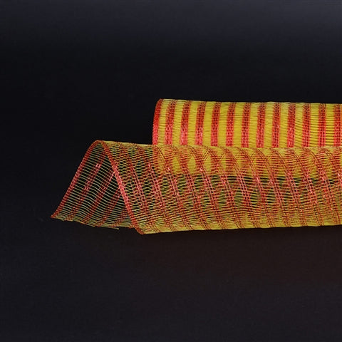 Yellow with Red - Metallic Line Mesh Wrap ( 21 Inch x 10 Yards ) FuzzyFabric - Wholesale Ribbons, Tulle Fabric, Wreath Deco Mesh Supplies