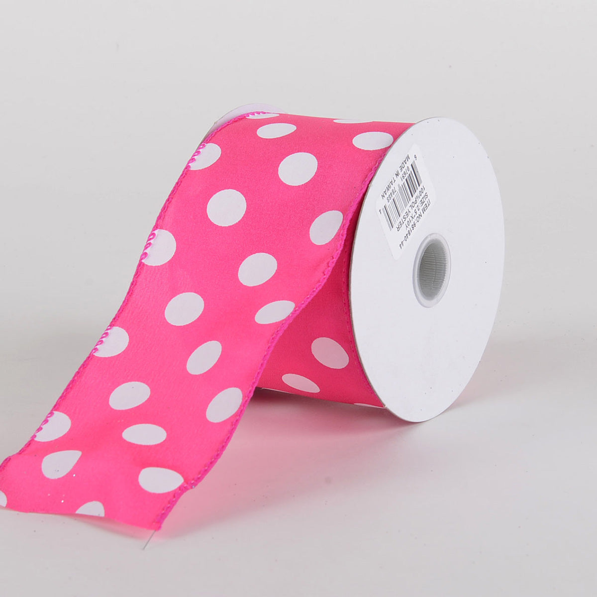 Satin Polka Dot Ribbon Wired Pink with White Dots ( W: 1 - 1/2 inch | L: 10 Yards )