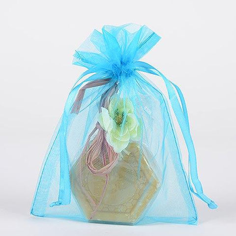 Turquoise - Organza Bags - ( 6x15 Inch - 10 Bags ) FuzzyFabric - Wholesale Ribbons, Tulle Fabric, Wreath Deco Mesh Supplies