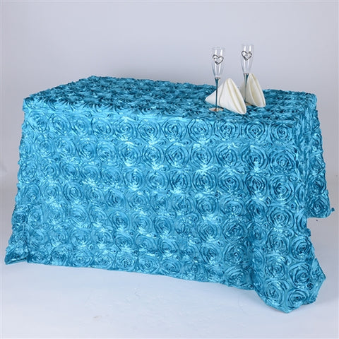 Turquoise - 90 x 132 Inch Rosette Rectangle Tablecloths FuzzyFabric - Wholesale Ribbons, Tulle Fabric, Wreath Deco Mesh Supplies