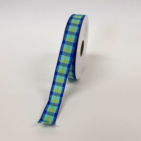 Blue Aqua Green Fuchsia Classica Chex Ribbon - ( 5/8 Inch x 10 Yards ) FuzzyFabric - Wholesale Ribbons, Tulle Fabric, Wreath Deco Mesh Supplies