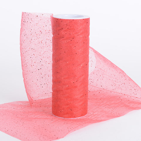 Coral Confetti Organza Roll - ( W: 6 Inch | L: 10 Yards ) FuzzyFabric - Wholesale Ribbons, Tulle Fabric, Wreath Deco Mesh Supplies