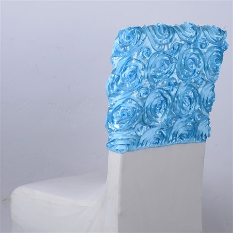 Light Blue - 16 x 14 Inch Rosette Satin Chair Top Covers FuzzyFabric - Wholesale Ribbons, Tulle Fabric, Wreath Deco Mesh Supplies