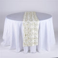 Ivory - 14 x 108 Inch Rosette Satin Table Runners FuzzyFabric - Wholesale Ribbons, Tulle Fabric, Wreath Deco Mesh Supplies