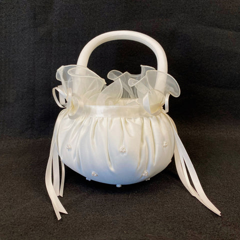 Flower Girl Baskets Ivory ( 7 Inch Tall ) - 5306I FuzzyFabric - Wholesale Ribbons, Tulle Fabric, Wreath Deco Mesh Supplies