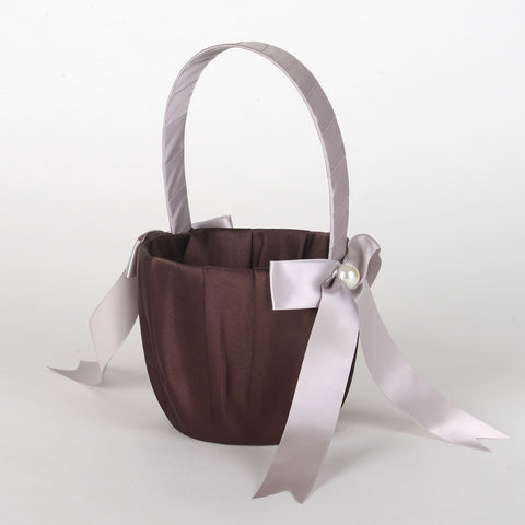 Brown - Flower Girl Baskets ( 7 Inch Tall ) - 5702 FuzzyFabric - Wholesale Ribbons, Tulle Fabric, Wreath Deco Mesh Supplies